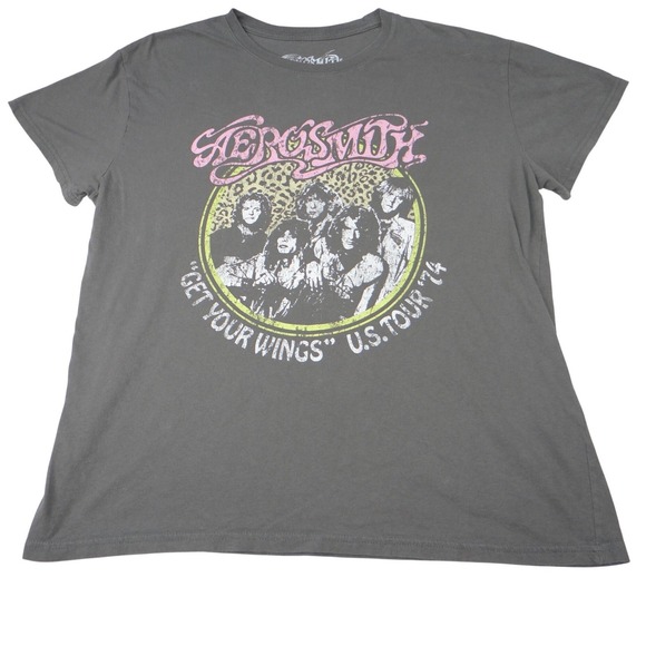 Aerosmith Tops - Aerosmith‎ Get Your Wings US Tour 74 Graphic T Shirt Charcoal Grey XXL